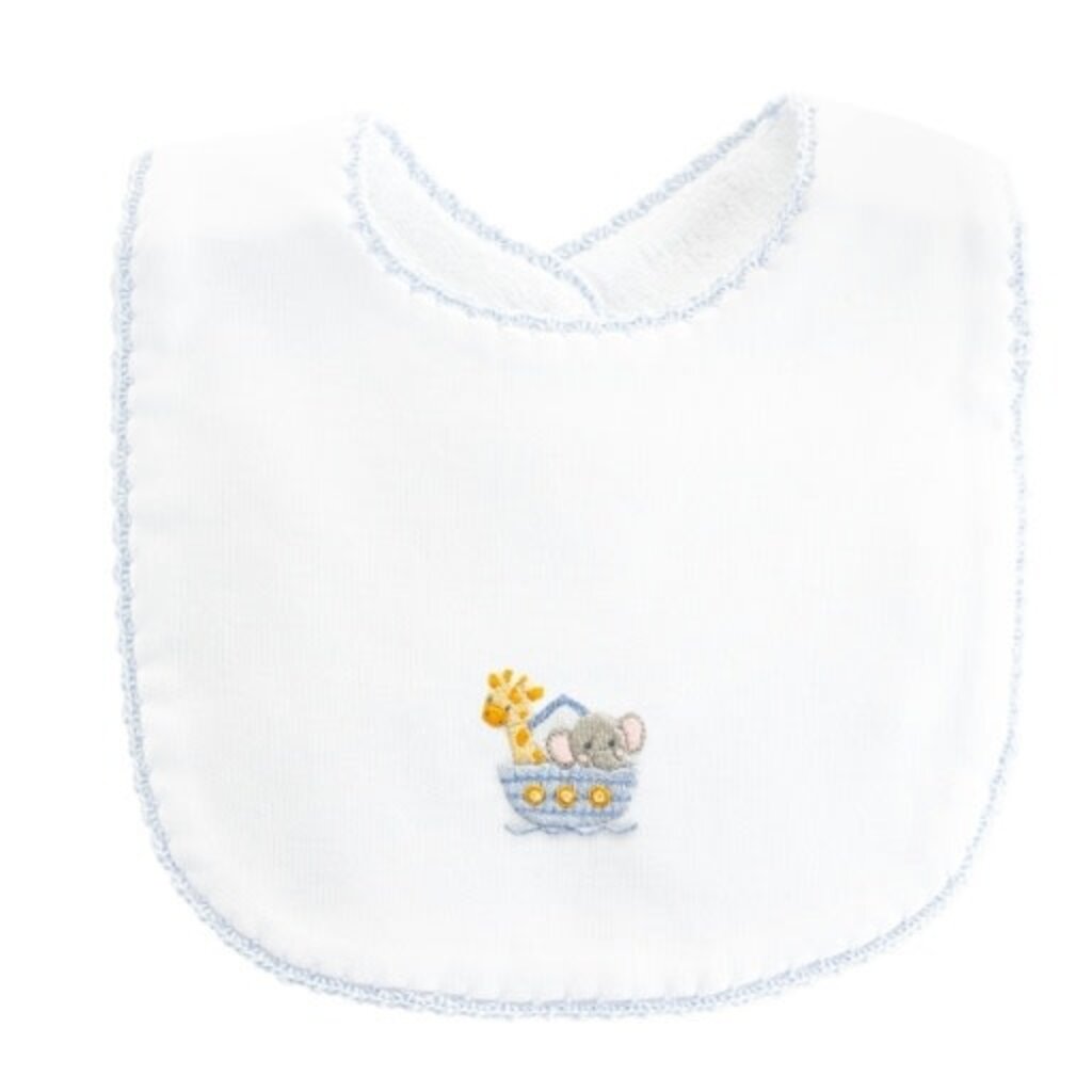 BABY CLUB CHIC noah's ark - blue bib w/crochet trim