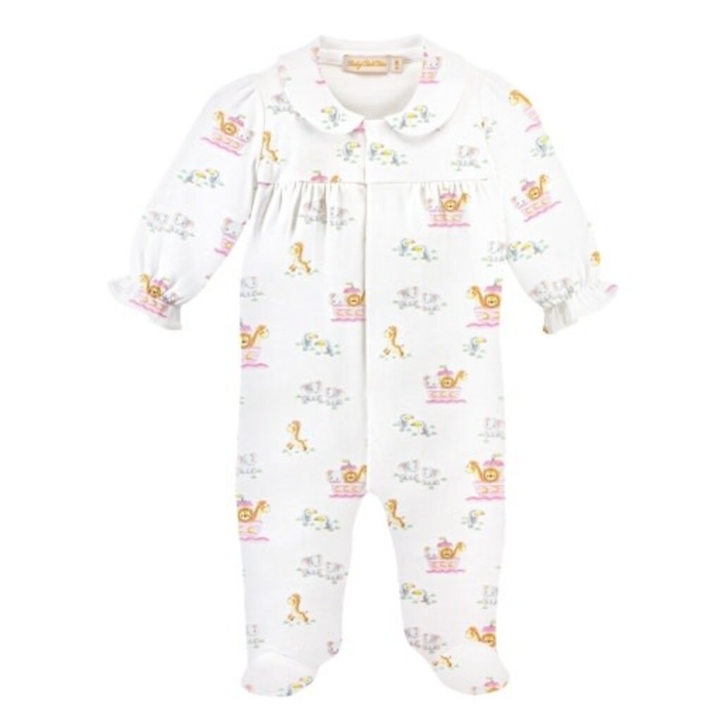 BABY CLUB CHIC noah's ark pink printed footie w/round collar