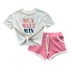 BABYSPROUTS GIRL'S TIE FRONT SHIRT W/RETRO SHORTS