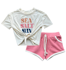 BABYSPROUTS GIRL'S TIE FRONT SHIRT W/RETRO SHORTS
