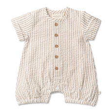 MAKEMAKE ORGANICS SHORT BUBBLE ROMPER - BROWN STRIPES