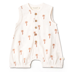 MAKEMAKE ORGANICS SLEEVELESS BUBBLE ROMPER - PALM