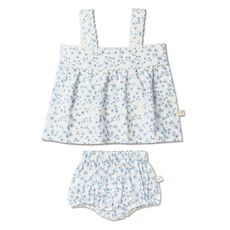 MAKEMAKE ORGANICS SCALLOPED TOP & BLOOMERS SET - BLUE VINES