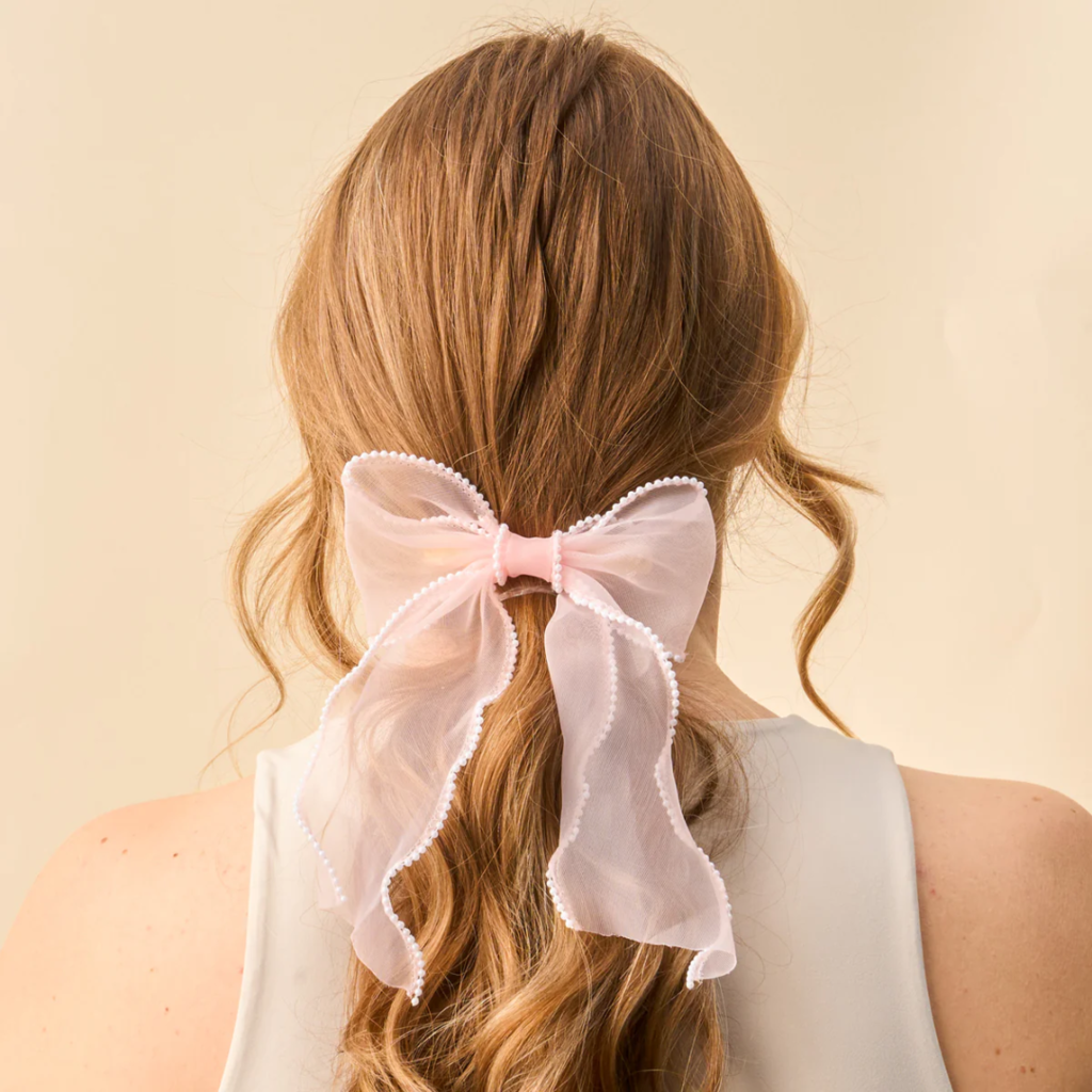 THE DARLING EFFECT SHEER PEARL HAIR BOW-BLUSH