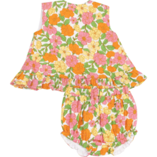 ANGEL DEAR Botanical Retro Floral Ruffle Back Top & Bloomer