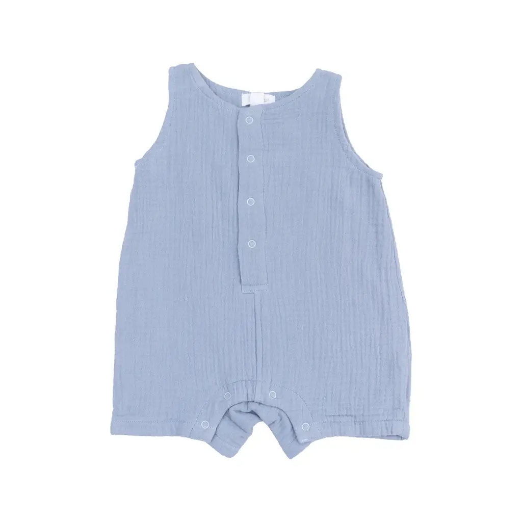 ANGEL DEAR Solid Muslin Dusty Blue Sleeveless Shortie Romper