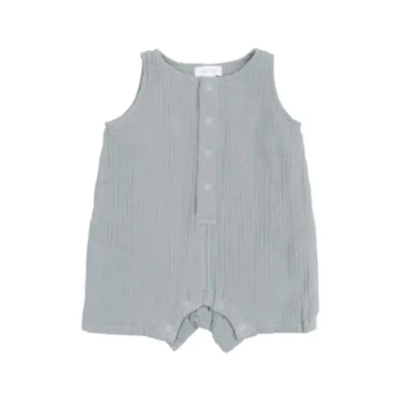 ANGEL DEAR Solid Muslin Slate Gray Sleeveless Shortie Romper