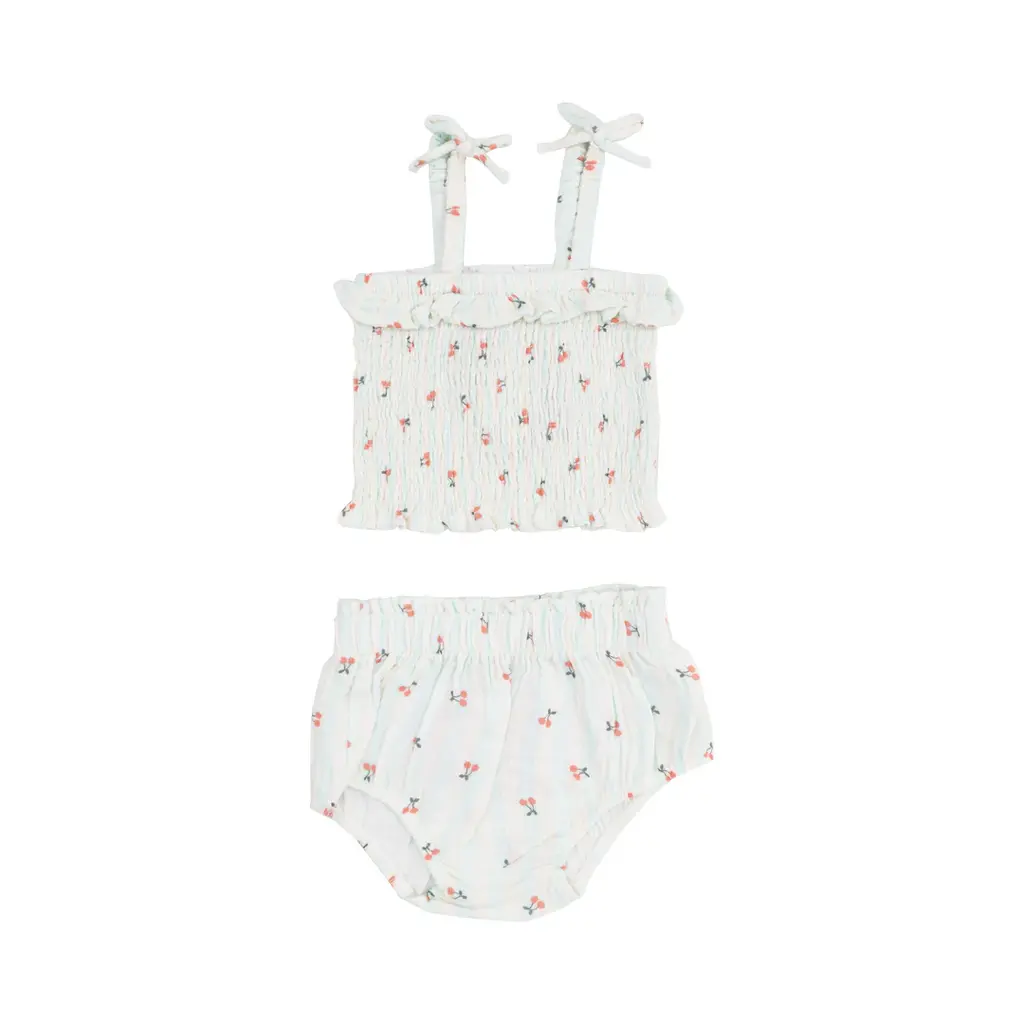 ANGEL DEAR Cherry Stripe Smoked Ruffle Top And Bloomer