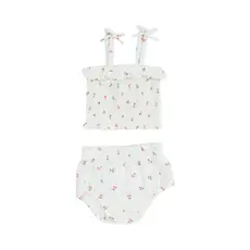 ANGEL DEAR Cherry Stripe Smoked Ruffle Top And Bloomer