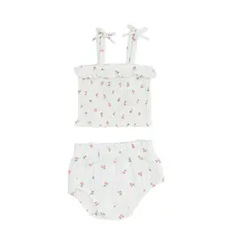ANGEL DEAR Cherry Stripe Smoked Ruffle Top And Bloomer