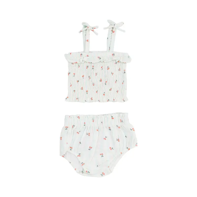 ANGEL DEAR Cherry Stripe Smoked Ruffle Top And Bloomer