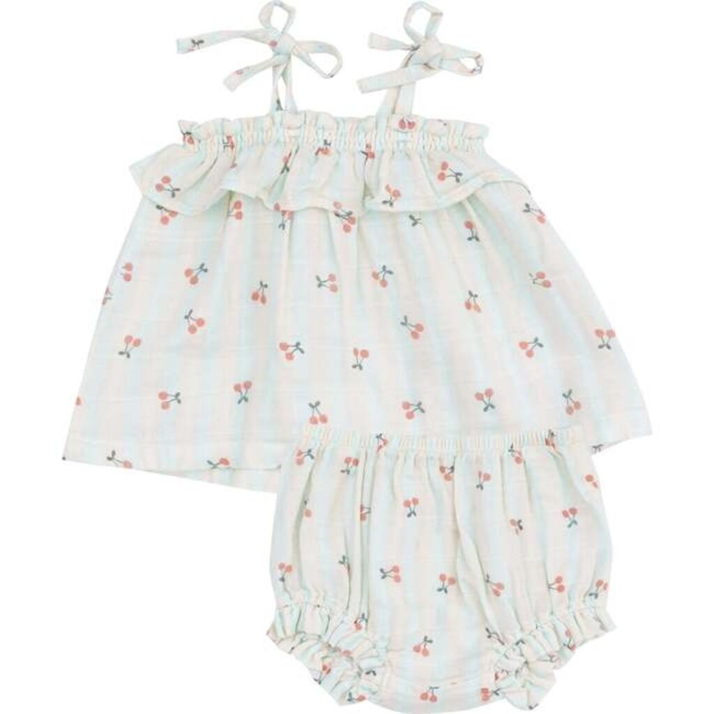 ANGEL DEAR Cherry Stripe Ruffle Top & Bloomer