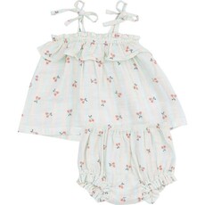 ANGEL DEAR Cherry Stripe Ruffle Top & Bloomer