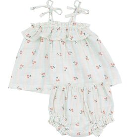 ANGEL DEAR Cherry Stripe Ruffle Top & Bloomer