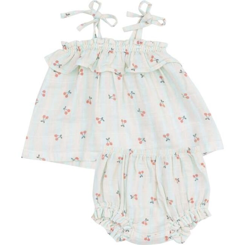 ANGEL DEAR Cherry Stripe Ruffle Top & Bloomer