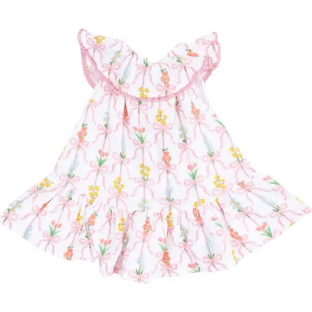 ANGEL DEAR Ribbon Bouquets Circle Neck Ruffle Dress