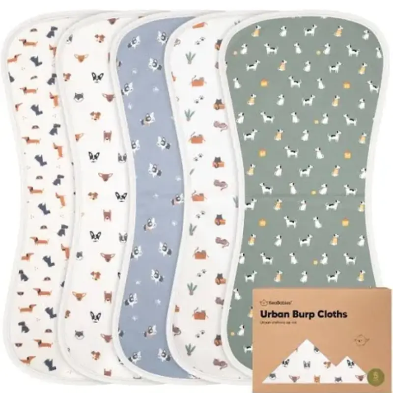 KEABABIES 5-PK URBAN BURP CLOTHS/PETS & PAWS