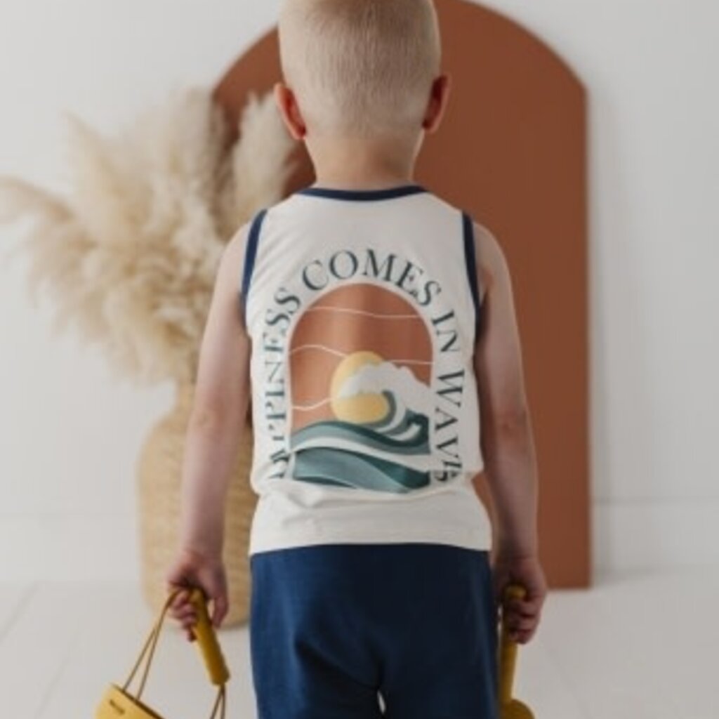 BABYSPROUTS BOY'S TANK & HAREM SHORTS HAPPINESS COMES IN WAVES