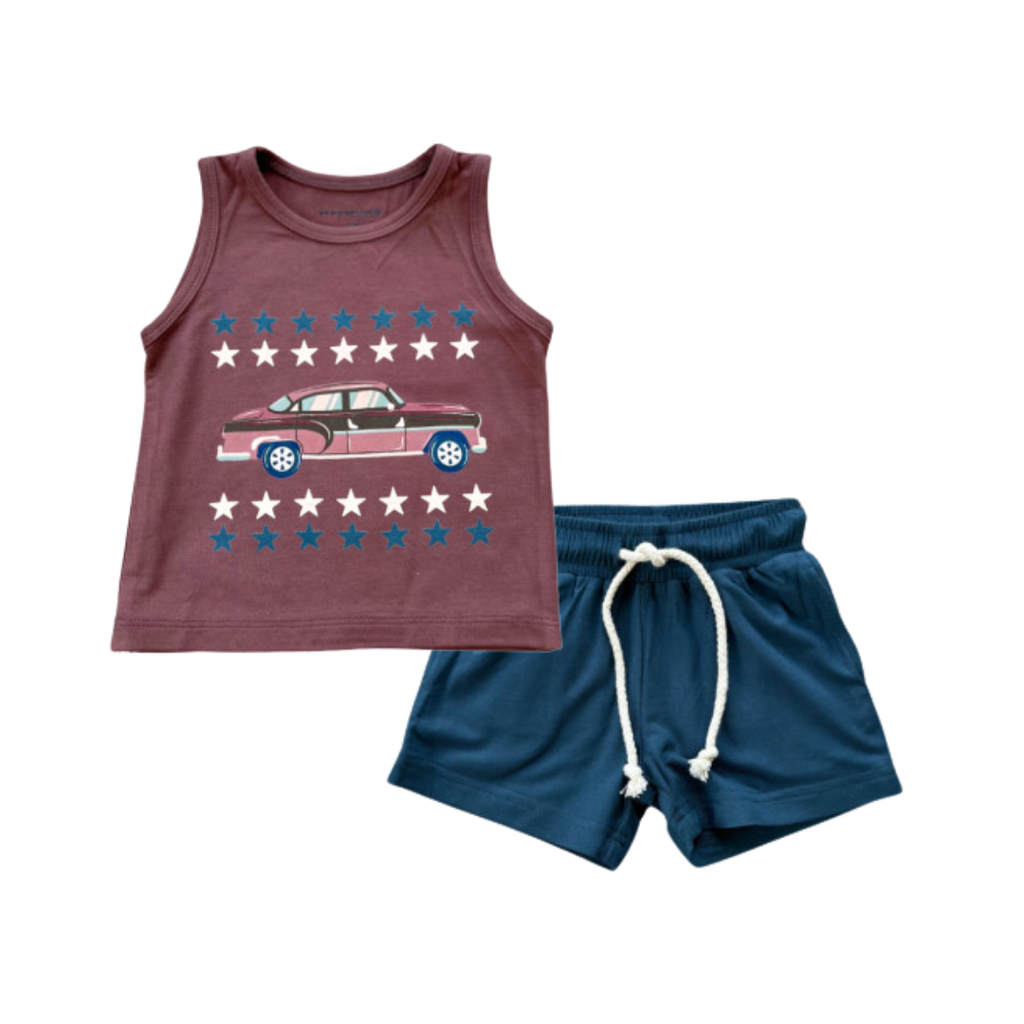BABYSPROUTS HOT ROD TANK & HARLEM W/NAVY SHORT