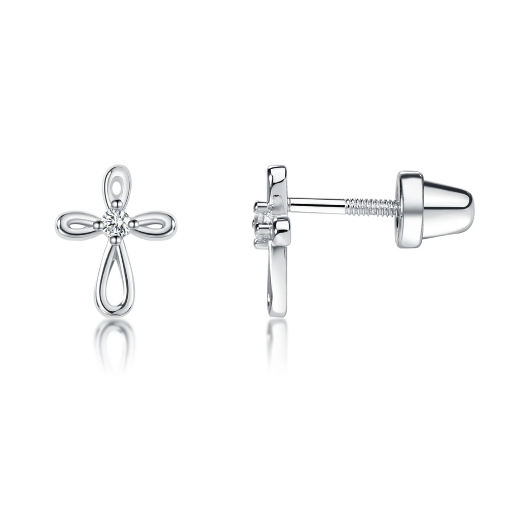 CHERISHED MOMENTS STERLING SILVER INFINITY CROSS EARRINGS-CLEAR