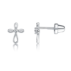 CHERISHED MOMENTS STERLING SILVER INFINITY CROSS EARRINGS-CLEAR