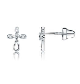 CHERISHED MOMENTS STERLING SILVER INFINITY CROSS EARRINGS-CLEAR