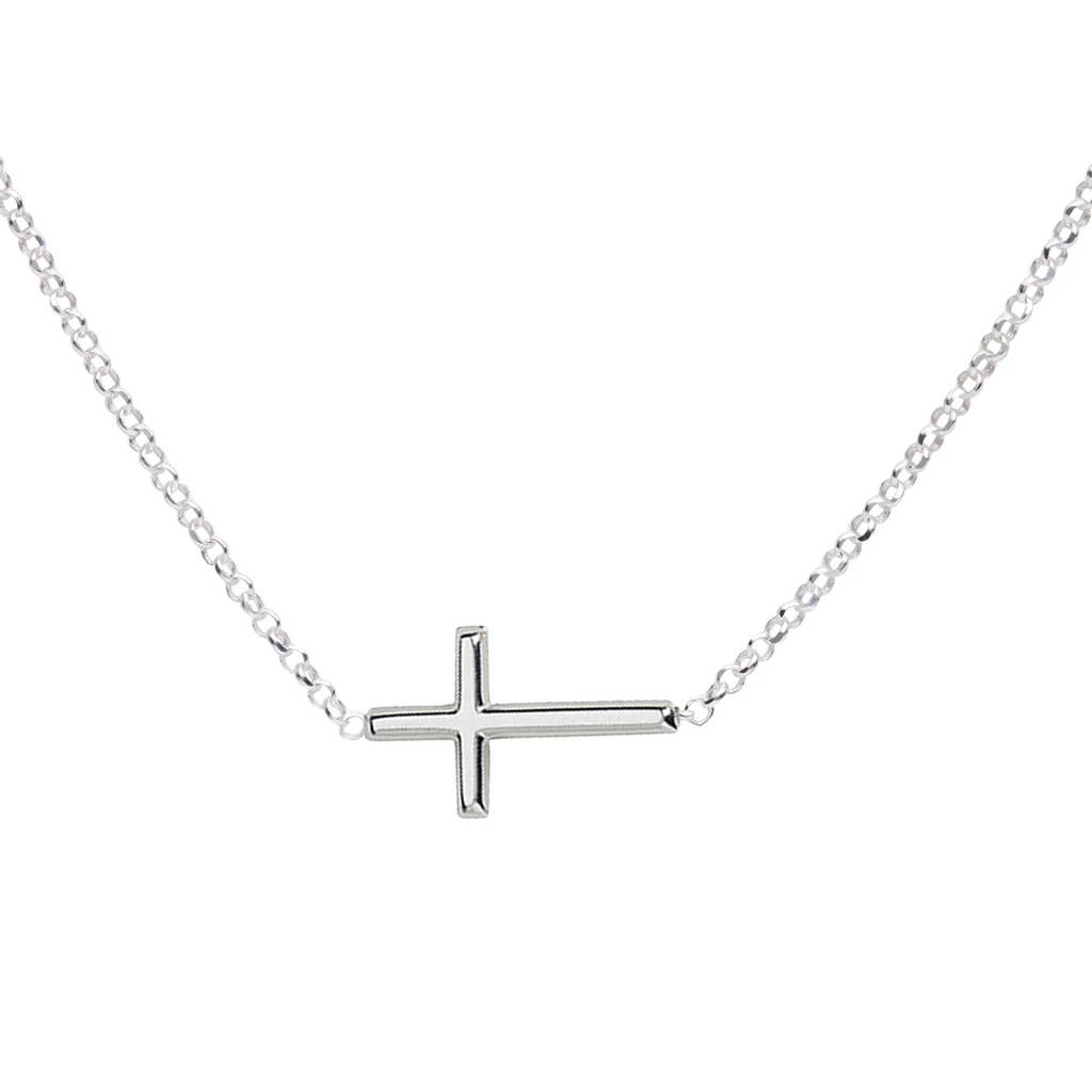 CHERISHED MOMENTS SS HORIZONTAL CROSS NECKLACE 14 IN