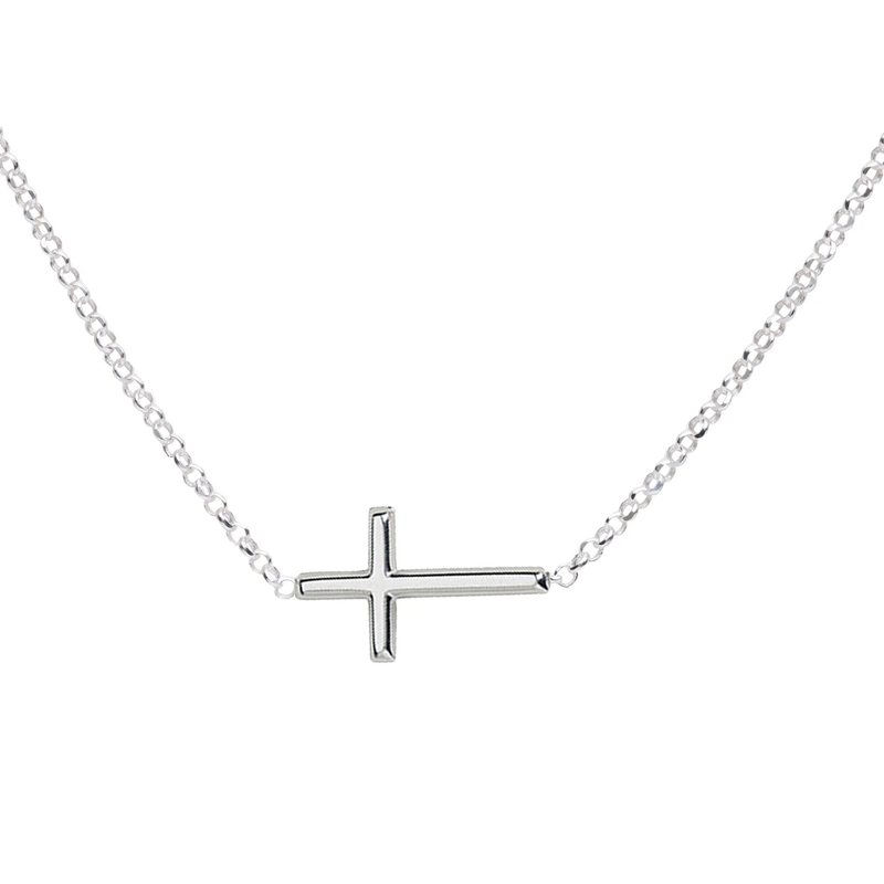 CHERISHED MOMENTS SS HORIZONTAL CROSS NECKLACE 14 IN