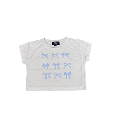 FLOWERS BY ZOE WHITE TOP W/BLUE BOWS