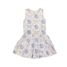 FLOWERS BY ZOE WHITE DRESS W/BLUE BOW TOILE