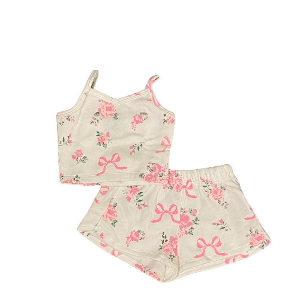 FLOWERS BY ZOE OFF WHITE PINK ROSE TOP W/SHORTS