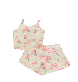 FLOWERS BY ZOE OFF WHITE PINK ROSE TOP W/SHORTS