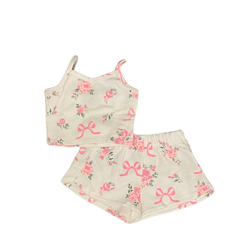 FLOWERS BY ZOE OFF WHITE PINK ROSE TOP W/SHORTS