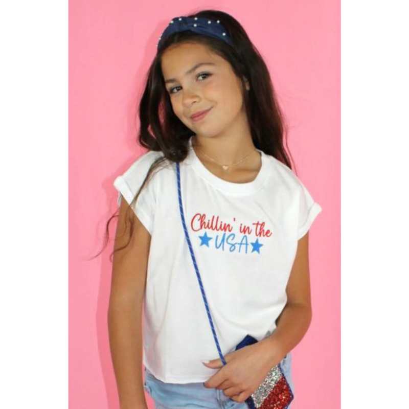 SWEET SOUL TWEEN CHILLIN IN THE USA EMB SLEEVELESS SHIRT