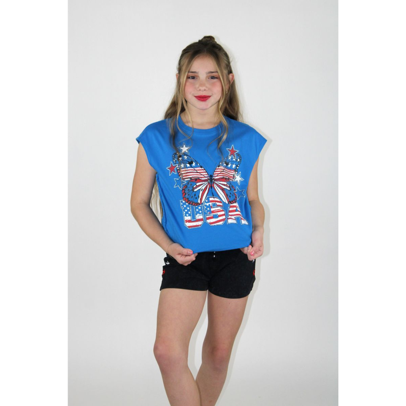 PAPER FLOWER DISTRESSED BUTTERFLY USA SHIRT