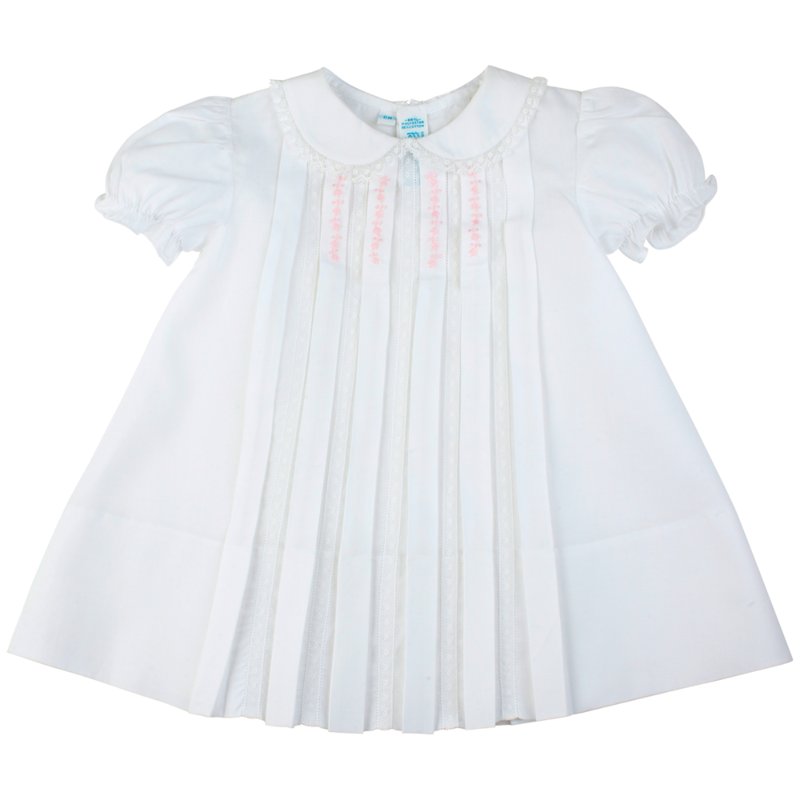 FELTMAN BROTHERS LACE INLAY PLEATED DRESS