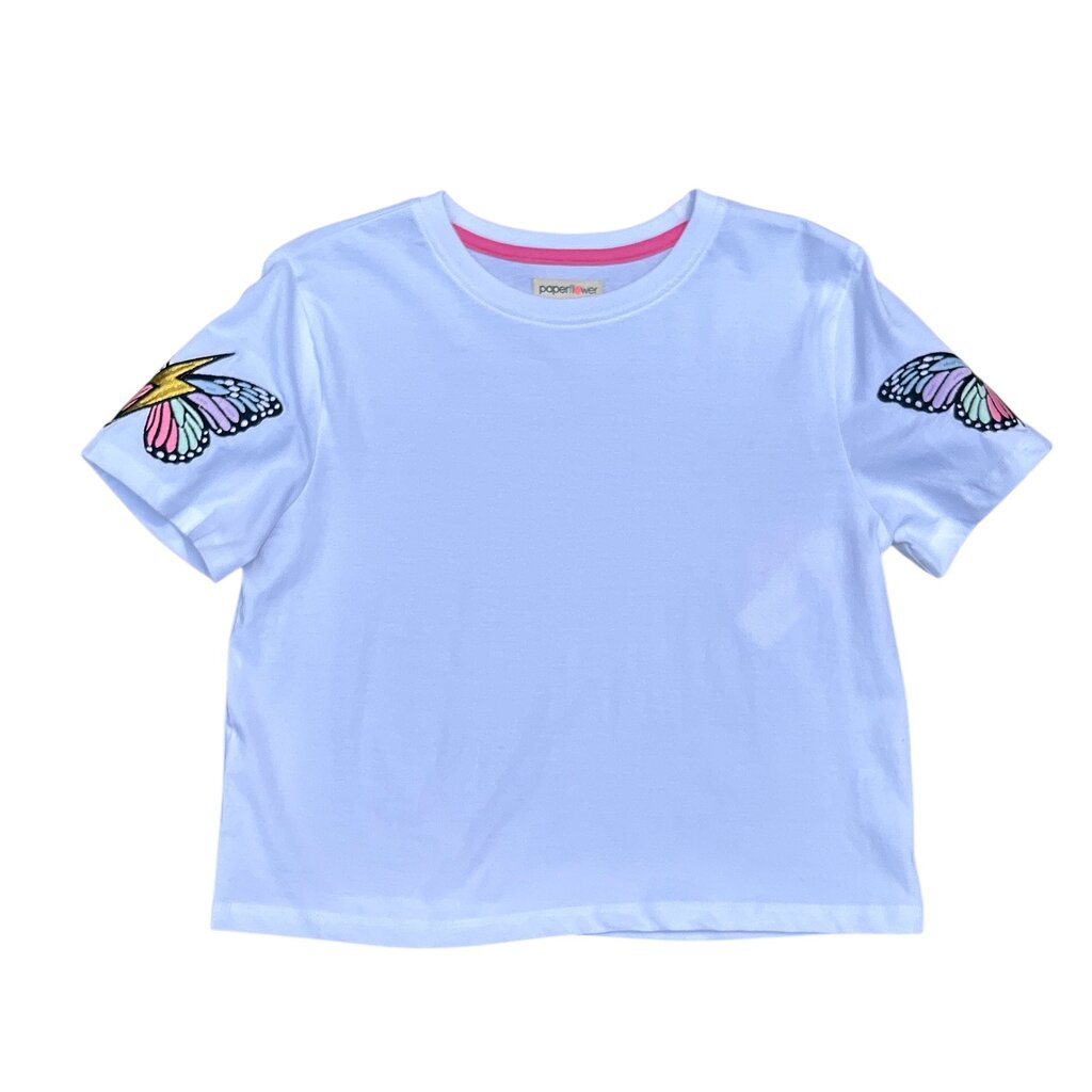 PAPER FLOWER BUTTERFLY EMBOIDERY SHIRT-WHITE