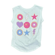 PAPER FLOWER KNOT/FRONT SIGN EMB. HAPPY FACE DONUT T-SHIRT-FROST