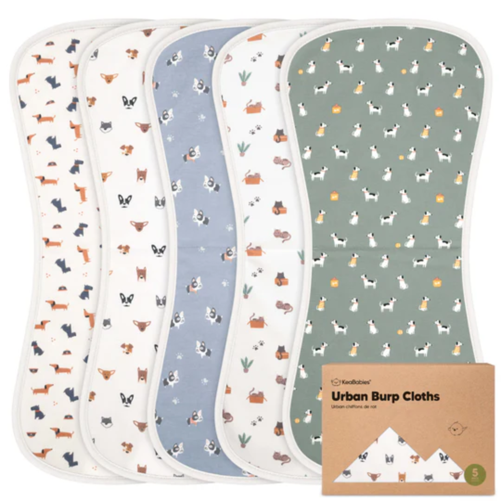 KEABABIES 5-PK URBAN BURP CLOTHS/PETS & PAWS