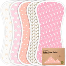 KEABABIES 5-PK URBAN BURP CLOTHS/PINK DREAMS