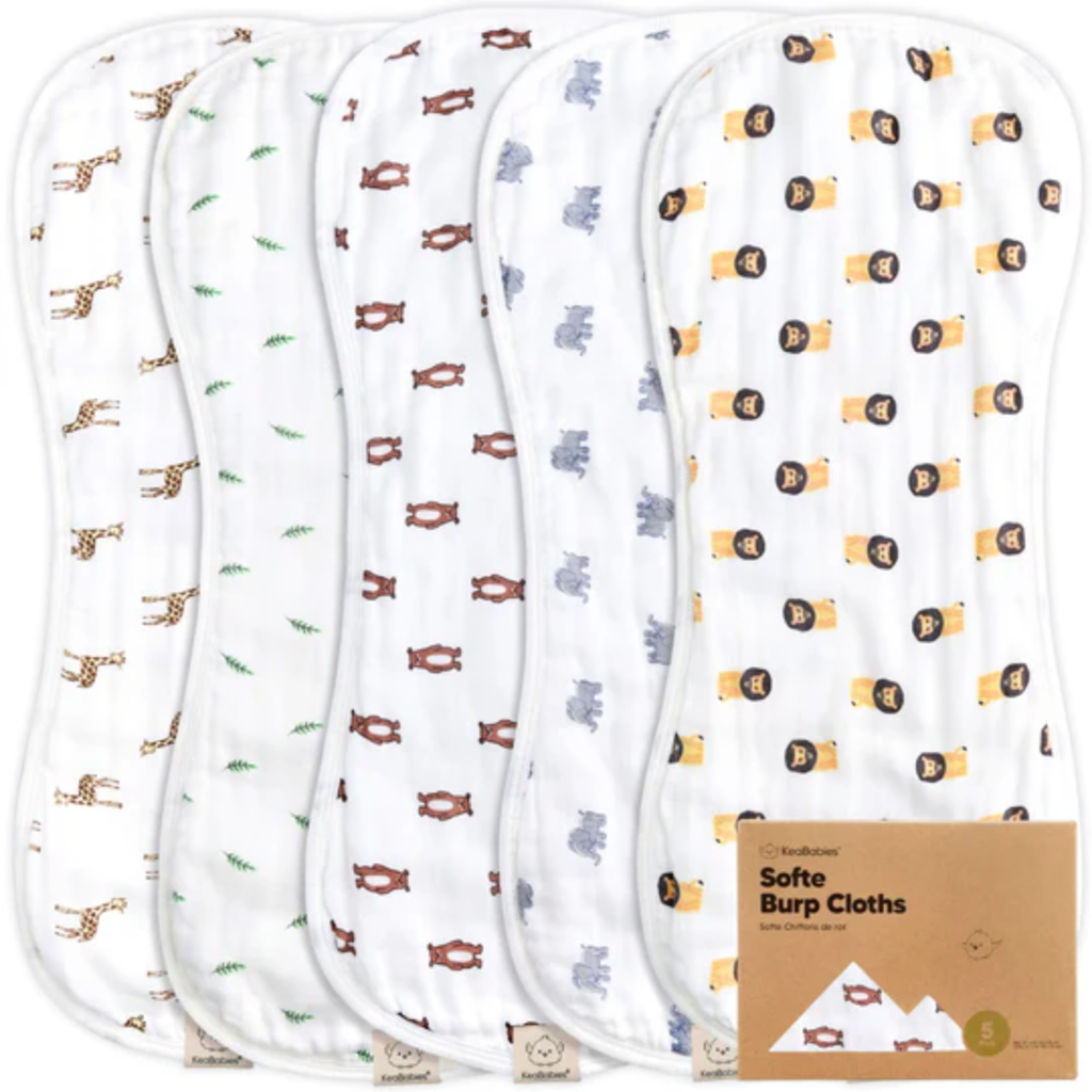 KEABABIES 5-PK SOFTE BURP CLOTHS/THE WILD