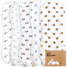 KEABABIES 5-PK SOFTE BURP CLOTHS/THE WILD