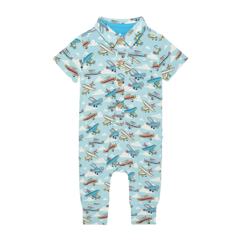 Posh Peanut Inc POSH PLANES-SS COLLARED HENLEY LONG ROMPER