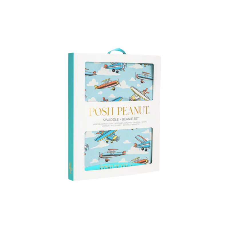 Posh Peanut Inc POSH PLANES-SWADDLE AND BEANIE SET
