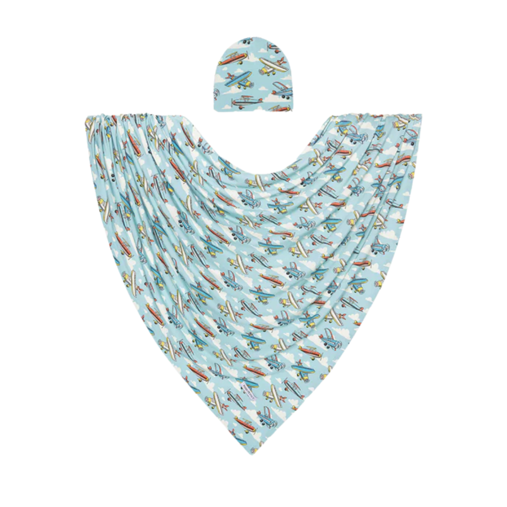 Posh Peanut Inc POSH PLANES-SWADDLE AND BEANIE SET