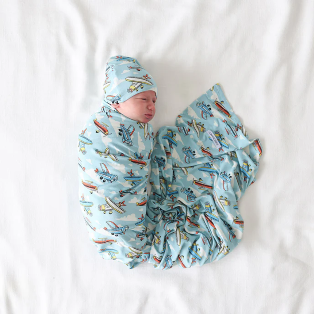 Posh Peanut Inc POSH PLANES-SWADDLE AND BEANIE SET