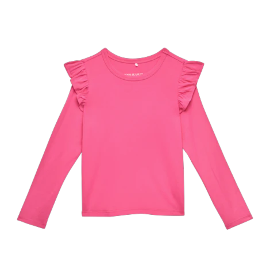 Posh Peanut Inc Posh Hot Pink - Long Sleeve Ruffle Shoulder Top