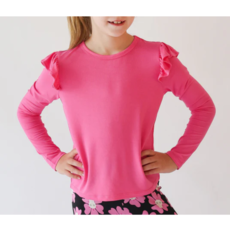 Posh Peanut Inc Posh Hot Pink - Long Sleeve Ruffle Shoulder Top