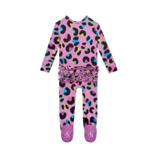 Posh Peanut Inc Electric Leopard - Footie Ruffled Zippered One Piece