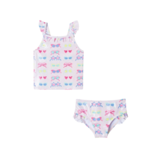 ANDY & EVAN Foil Sunglasses Printed Tankini w/ Ruffle Details